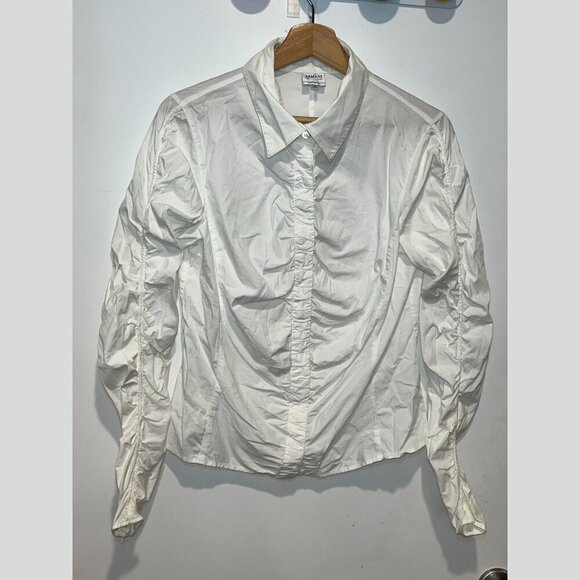 Armani Collezioni White Ruched Button-Down Classic Shirts Women’s Size 12 - Picture 2 of 11